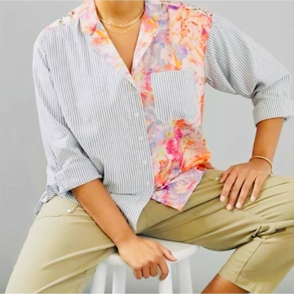 Anthropologie Maeve Clarissa Striped and Floral Blouse - size 14!!